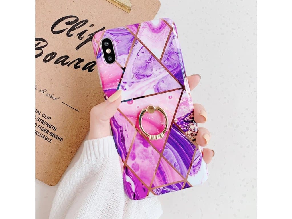 Geometrický Mramorový Kryt fialový pro iPhone 11 Pro Max XR XS Max 6 6S 7 8 Plus X