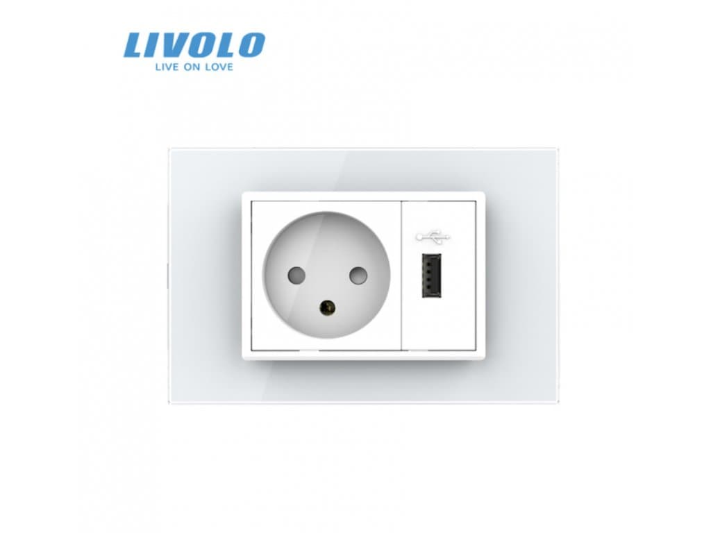 16A nástěnná zásuvka s USB skleněný panel bílá