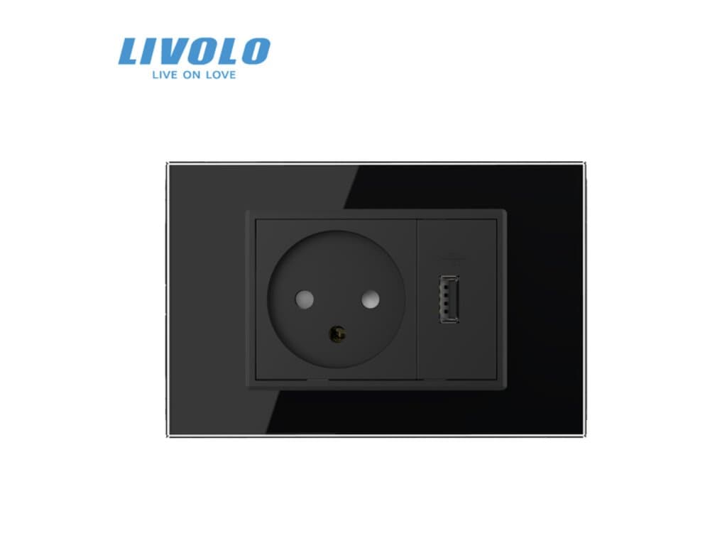 16A nástěnná zásuvka s USB skleněný panel černá