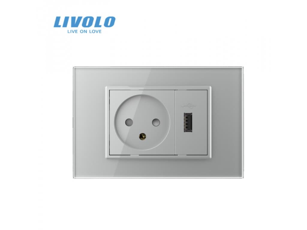 16A nástěnná zásuvka s USB skleněný panel šedá