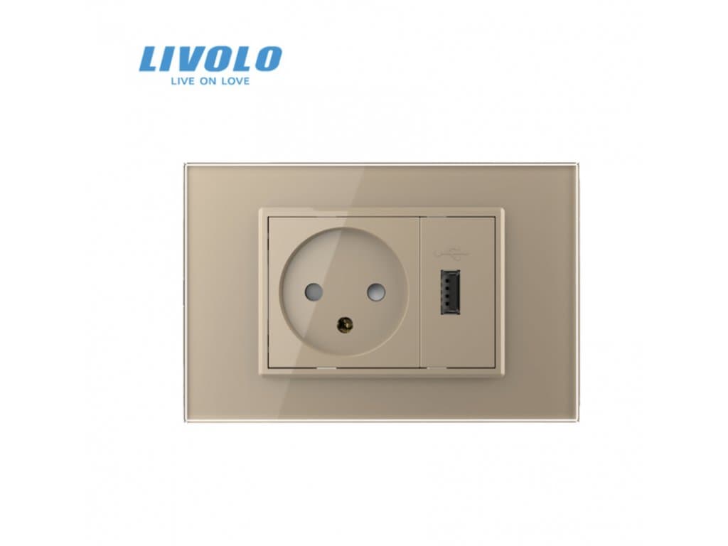 16A nástěnná zásuvka s USB skleněný panel zlatá
