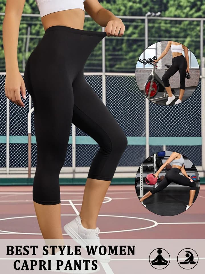 Dámské capri legíny na jógu s vysokým pasem - měkké elastické sportovní kalhoty na cvičení, neprůhledné