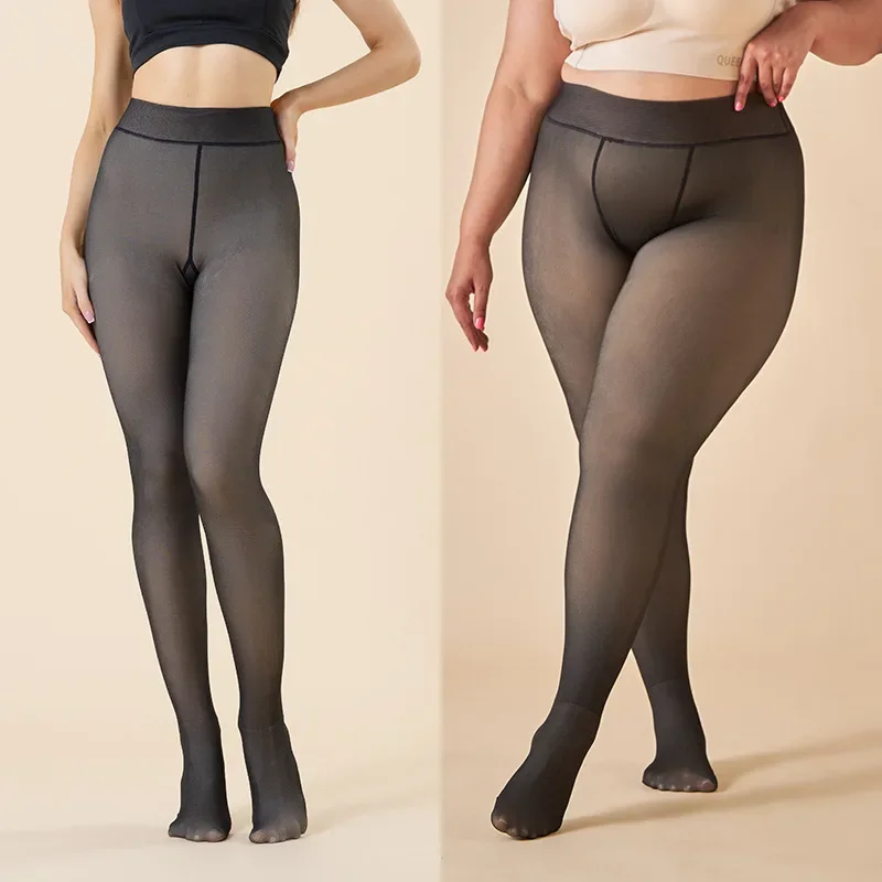 Dámské punčocháče s fleecovou podšívkou, velikosti Plus Size, teplé, silné, legíny, 2 ks