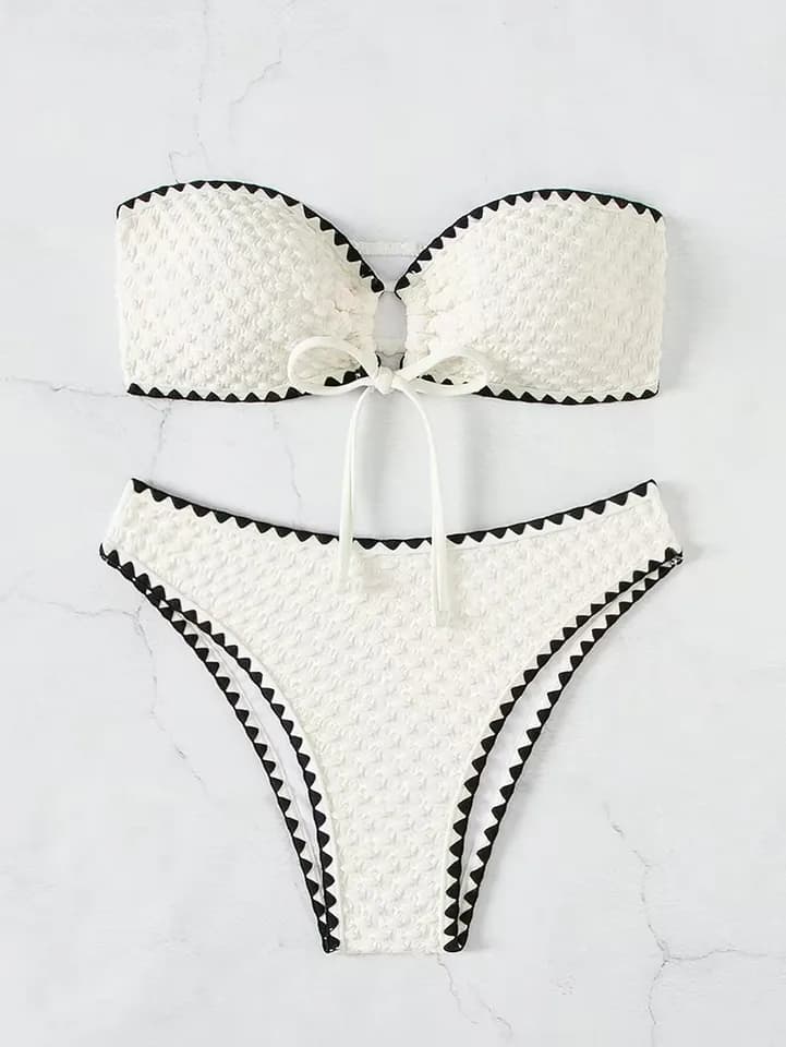 White Strapless Bandeau Bikini Set - Sexy Backless Two Piece Swimsuit with Lace-Up Detail