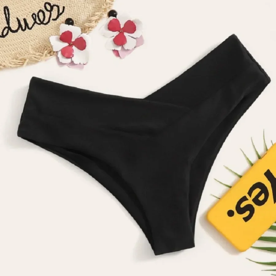 Women's Brazilian Bikini Bottom V-Cut Cheeky Thong Swimwear Beach Bathing Suit Black