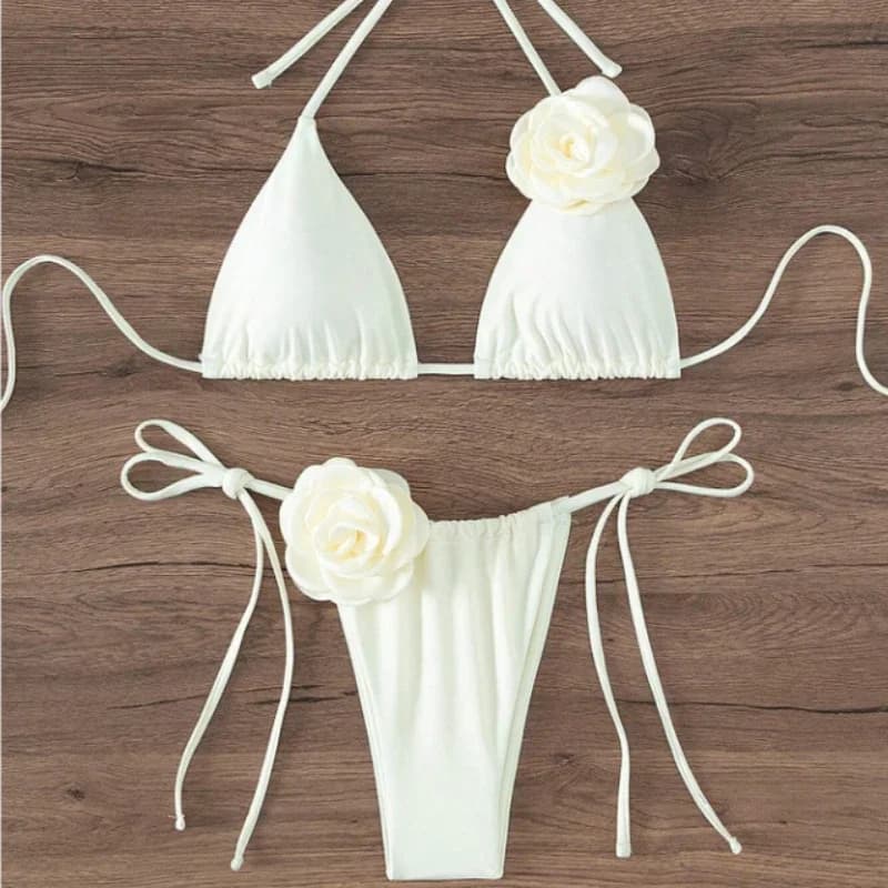 3D Floral Halter Strappy Bikini Set Two Piece Swimsuit Women Swimwear Bathing Suit S-L