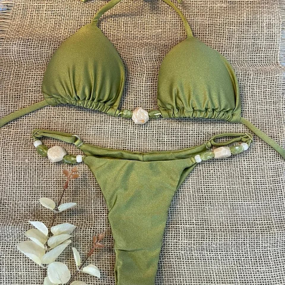 Women's Two Piece Bikini Set - Solid Color Split Swimsuit for Beach & Pool