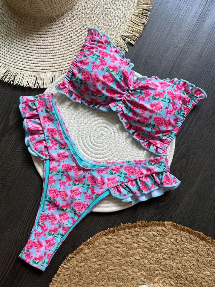 Floral Ruffle Bikini Set Two Piece Swimsuit Women Swimwear Frilled Bathing Suit