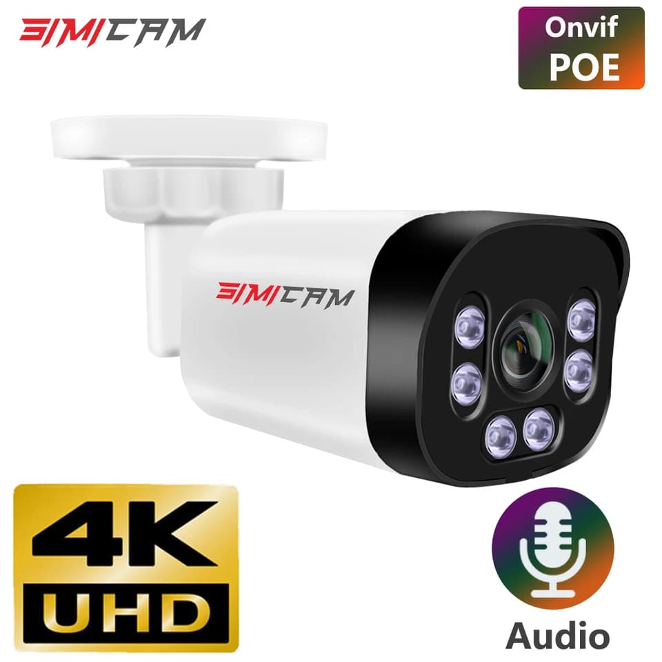4K POE bezpečnostní kamera se zvukem, nočním viděním, 8MP HD venkovní dohledová bullet kamera 48V