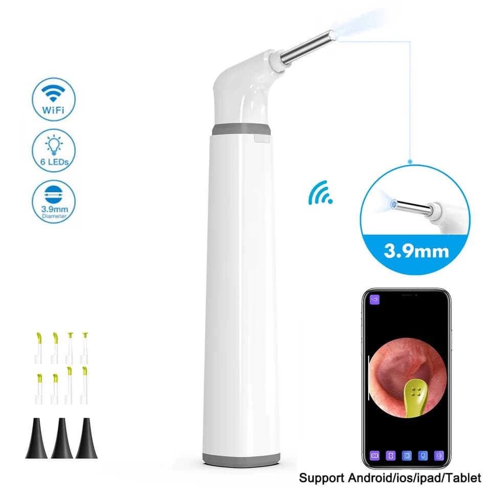 Bezdrátová ušní kamera otoskop 1080P HD WiFi 3,9 mm se 6 LED světly pro děti a dospělé iPhone Android