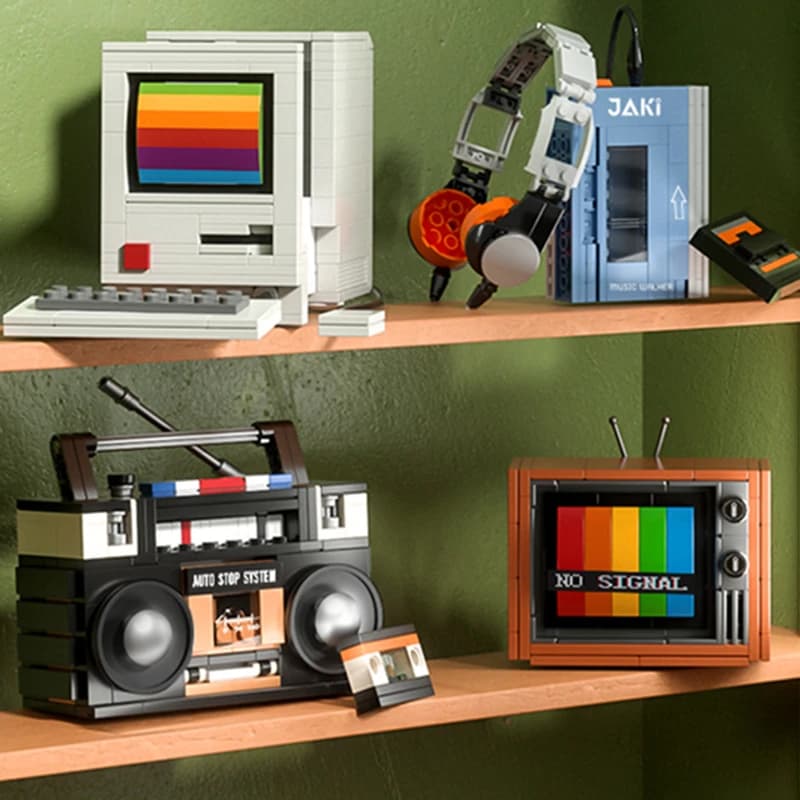 Retro Elektronické Stavební Bloky Sada - DIY TV Rádio Počítačová Konzola Model Cihlové Hračky pro Děti