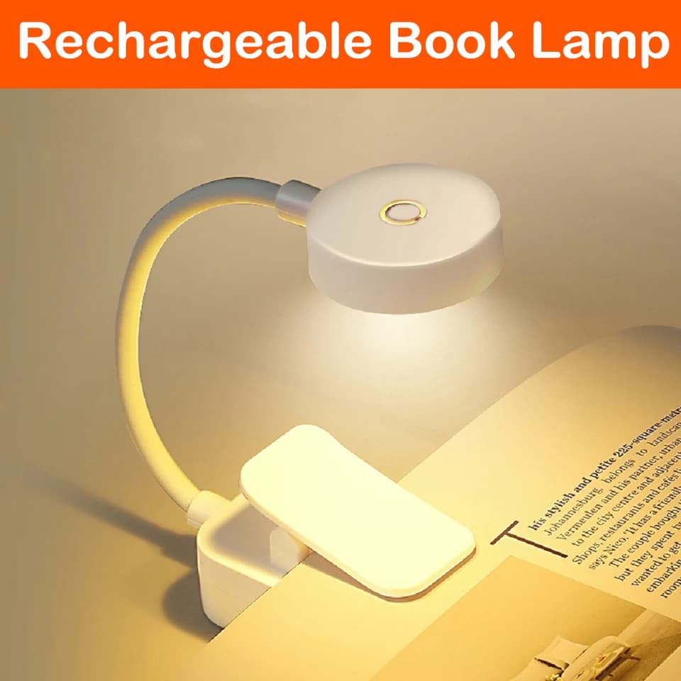 USB dobíjecí LED čtecí lampa - flexibilní klip knižní lampa 3 režimy stmívatelná ochrana očí