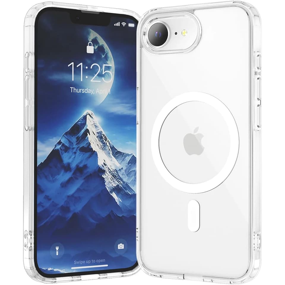 Magnetický kryt pro iPhone 16E SE 4, průhledný, nárazuvzdorný, tvrdý, zadní, silikonový, 2025