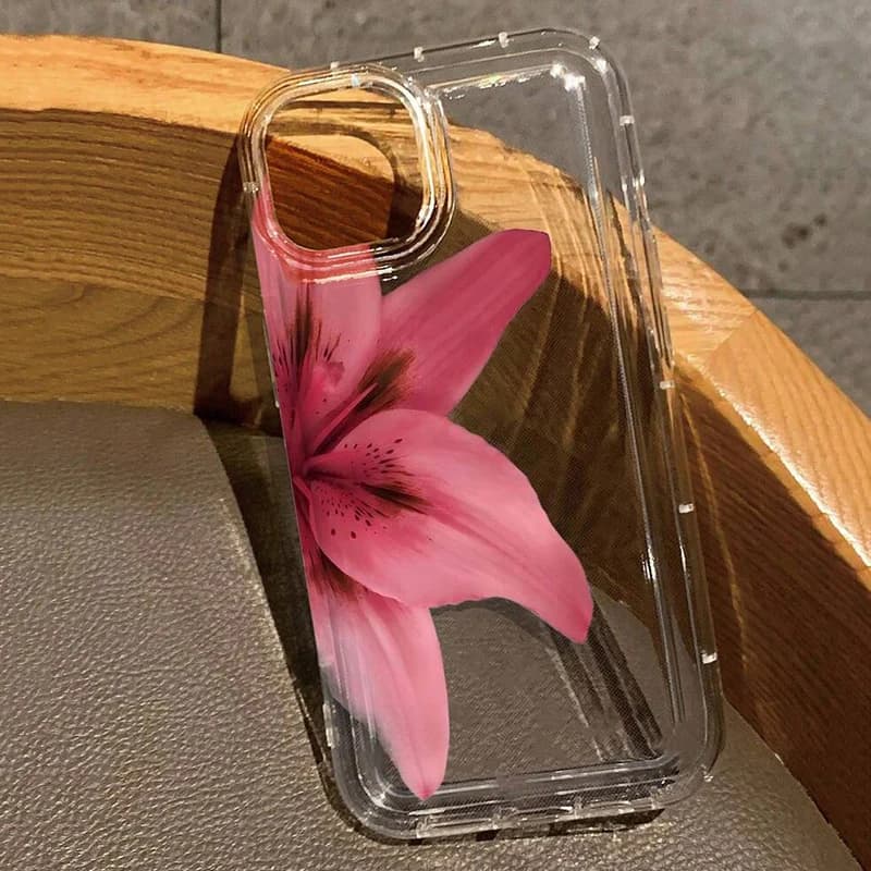 Průhledný ochranný kryt na telefon s motivem lilie pro iPhone 16, 15, 14, 13, 12, 11 Pro Max, nárazuvzdorný
