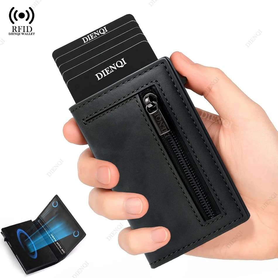 Minimalistická kožená peněženka s RFID blokováním, pánská kreditní karta, pouzdro, vyskakovací tenké pouzdro
