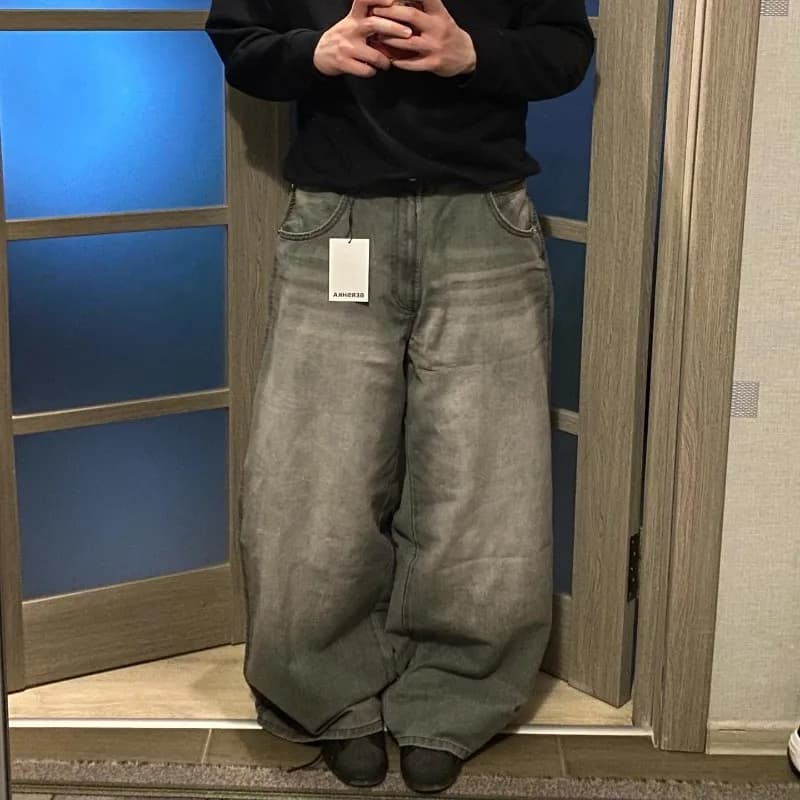 Pánské baggy džíny s vysokým pasem - široké retro kalhoty streetwear styl Y2K gothic