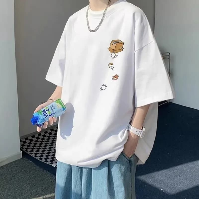 Pánské oversized tričko s vintage potiskem koťátka - krátký rukáv trendy styl M-8XL