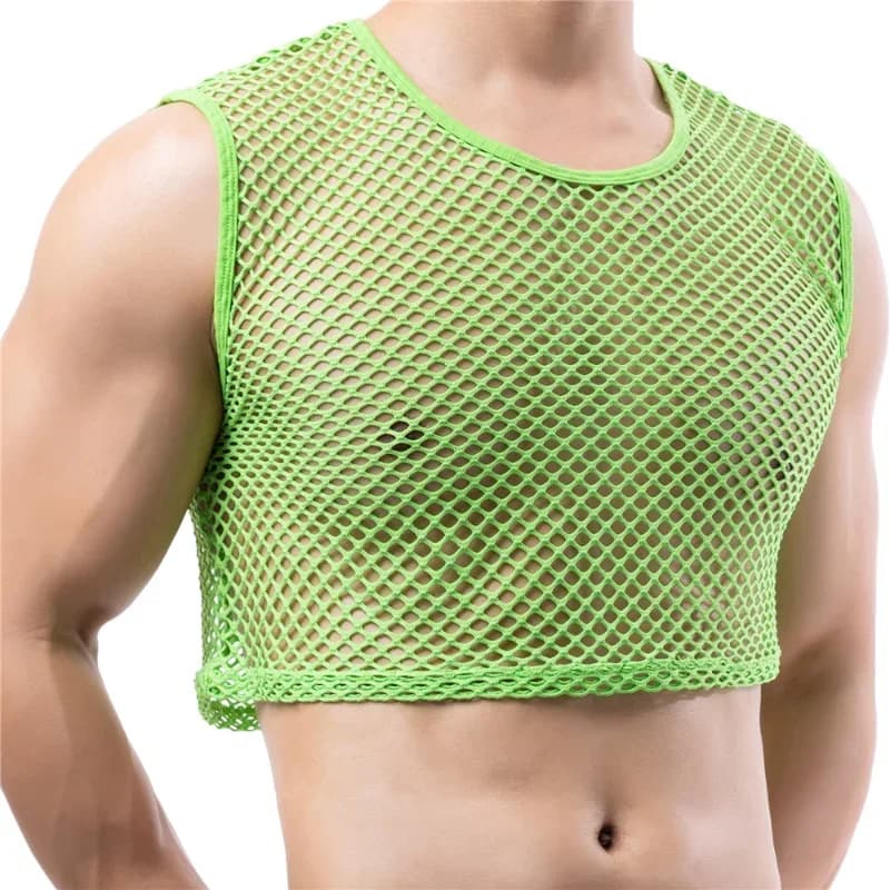 Průhledné síťované tílko pro muže - fitness mesh tričko bez rukávů do posilovny