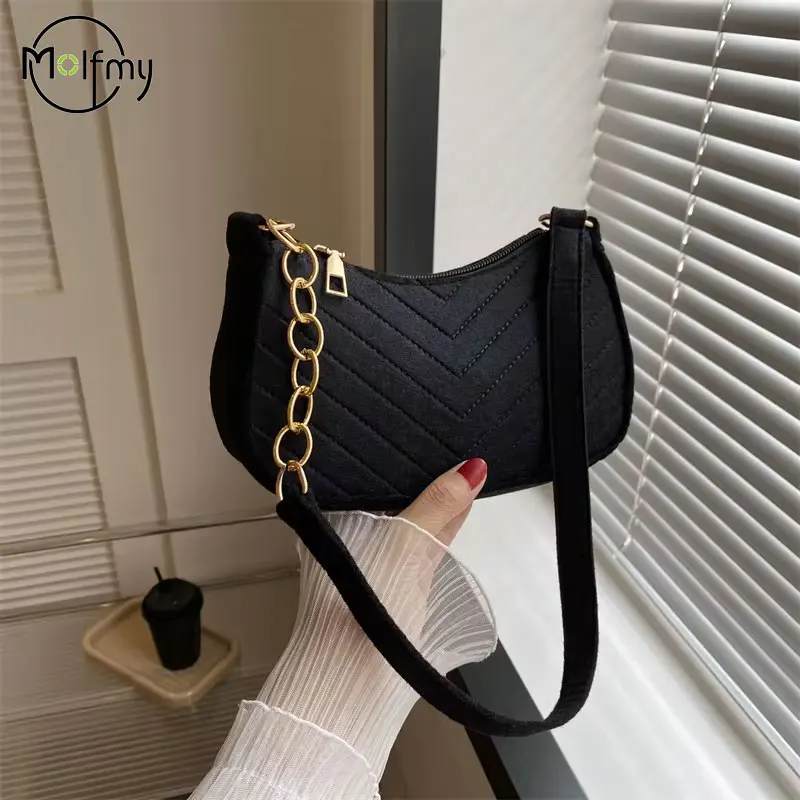 Dámské mini kabelky filcové měsíčkovité crossbody tašky podpažní módní kabelky