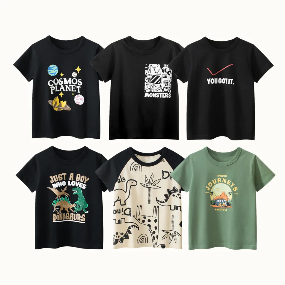 Dětské bavlněné tričko s roztomilým potiskem medvěda a dinosaura pro kluky i holky