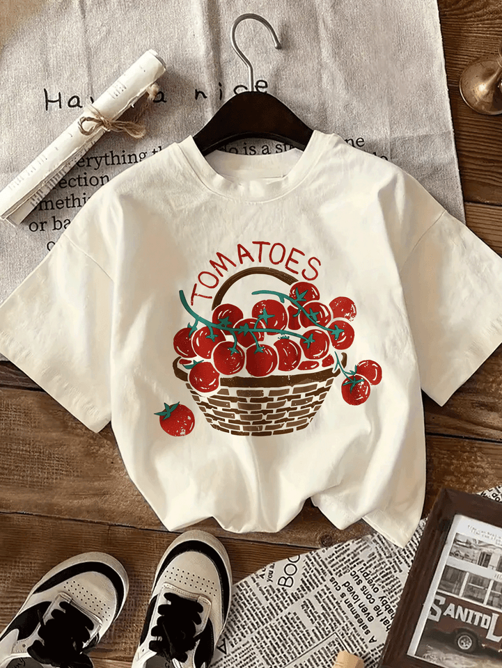 Dámské tričko s vtipným rajčatovým potiskem - letní pohodlné tričko s krátkým rukávem