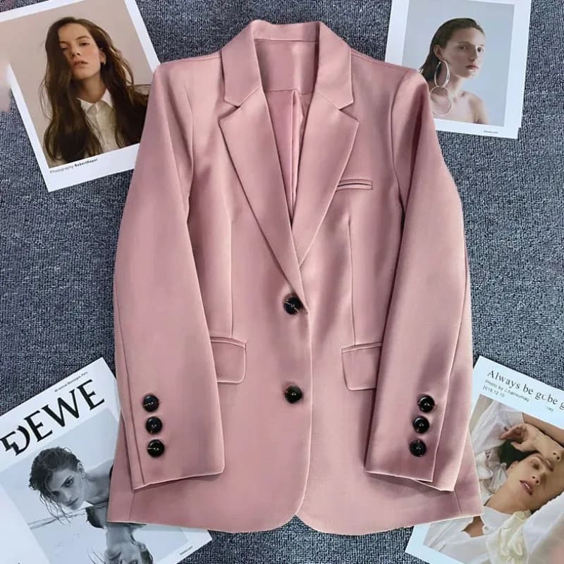 Dámské elegantní sako kancelářský styl dlouhý rukáv jednoduché zapínání módní kabát