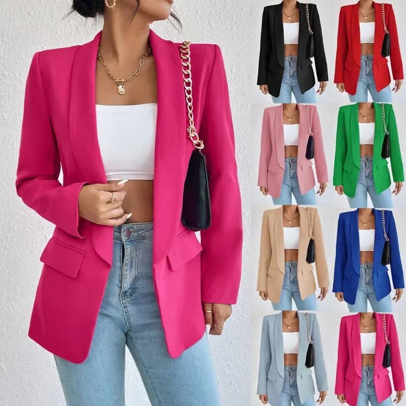 Dámská jarní bunda - elegantní kancelářský blazer, dlouhý rukáv, pevný střih, módní vrstvené oblečení