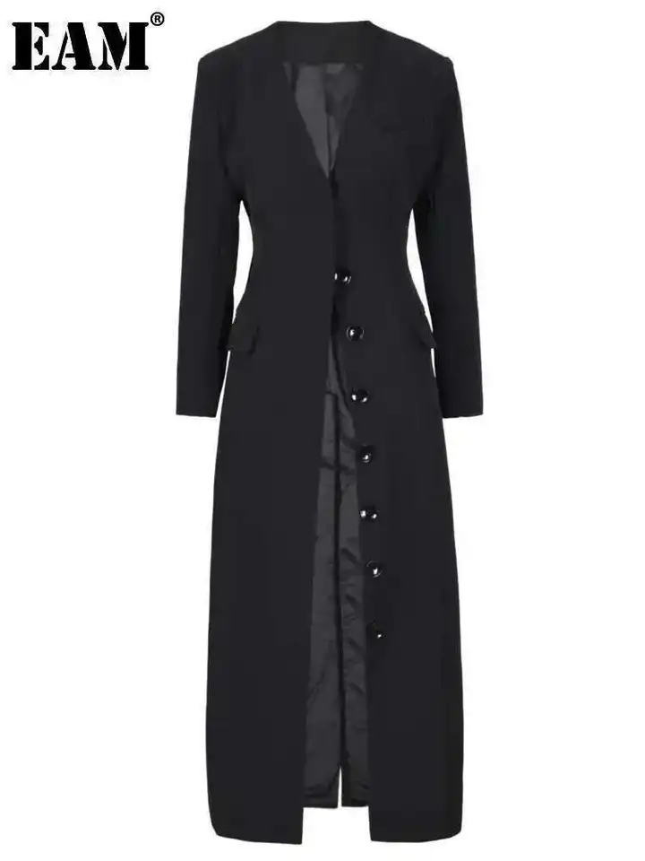 Dámský elegantní černý blejzr s dlouhým rukávem - módní jarní kabátek do práce i na večer