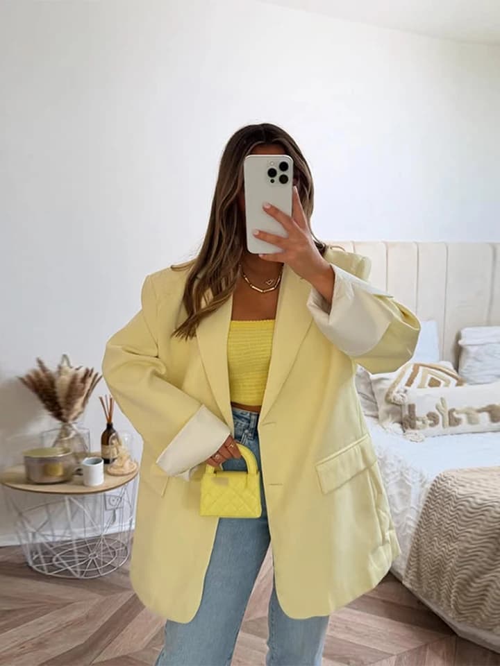 Dámské elegantní sako s límcem - kancelářský styl Y2K módní kabátek jarní bundička