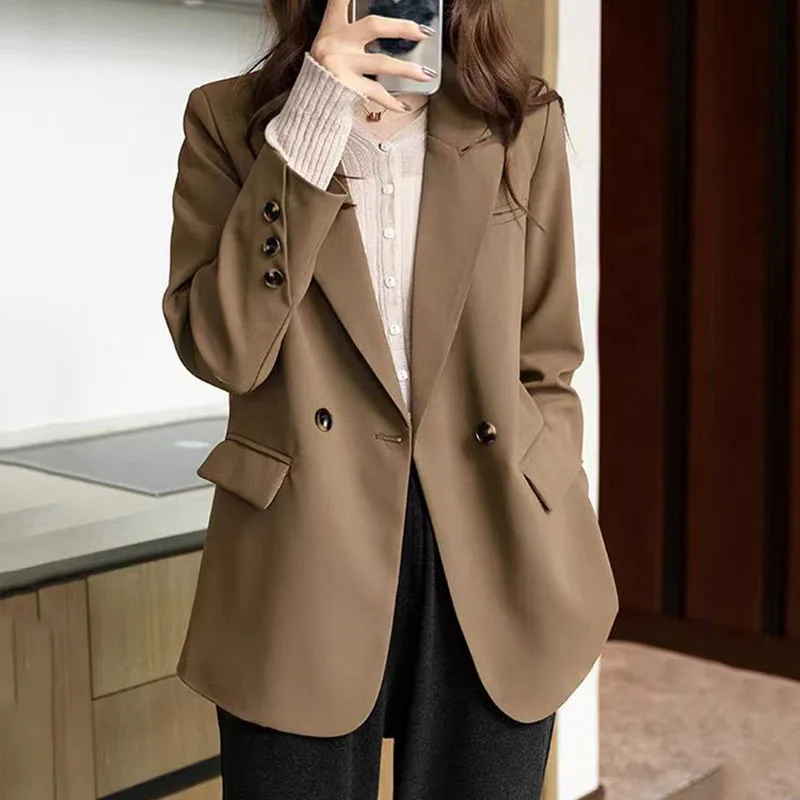 Dámské vintage sako s dvouřadým zapínáním - elegantní kancelářský blazer v módním střihu