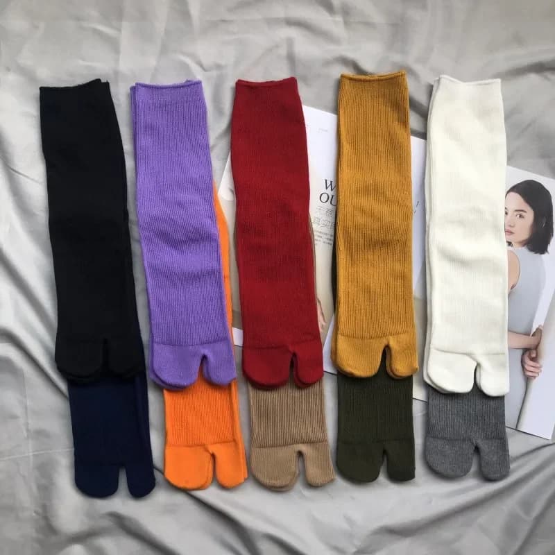 Pohodlné japonské prstové ponožky z česané bavlny unisex dvouprsté teplé sportovní