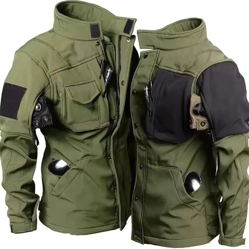 Pánská softshellová bunda voděodolná fleece zateplení outdoorová taktická bunda s kapsami