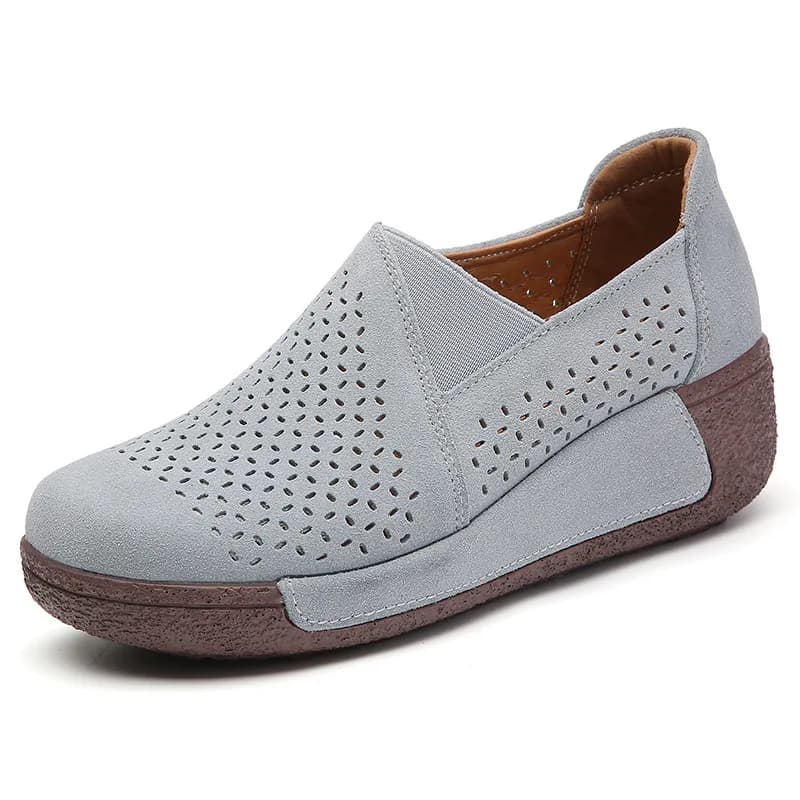Dámské kožené ploché mokasíny s platformou ortopedické slip-on casual boty
