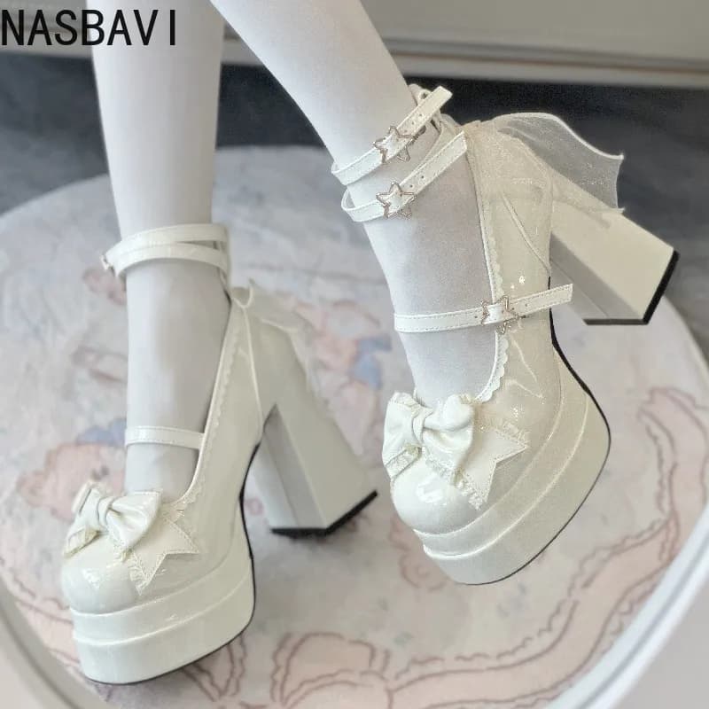 Dámské platformové boty do klubu vysoké podpatky Lolita styl pumps 2025 jaro podzim