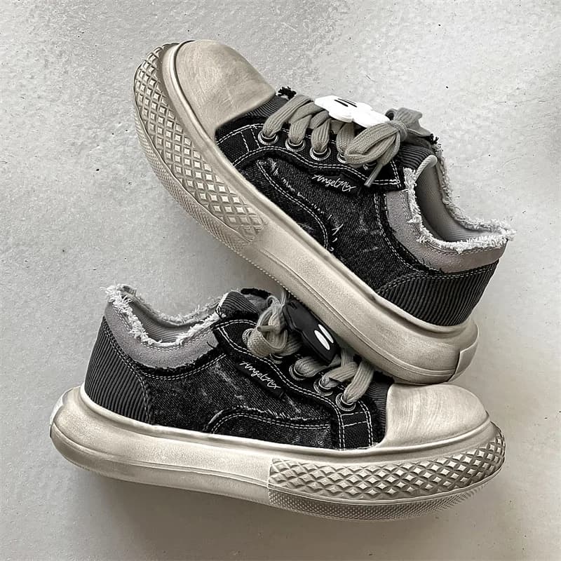 Unisex plátěné tenisky šněrovací retro skateboardové prodyšné s tlustou podrážkou