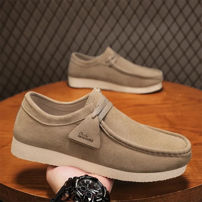Khaki pánské semišové kožené mokasíny slip on boty s platformou na volný čas