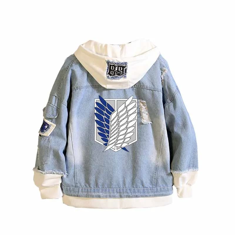 Anime útok na titány unisex streetwear dlouhá kapuce džínová bunda guilty crown death note harajuku denim patchwork mikiny kabát