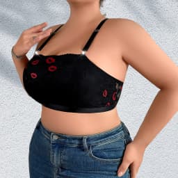 1XL-4XL Plus Size Sexy Dámské Podprsenky Červené Rty Tisk Bez Vycpávky Dámské Spodní Prádlo Nastavitelný Ramenní Popruh Bez Kostic Sexy Lístek - náhled 5