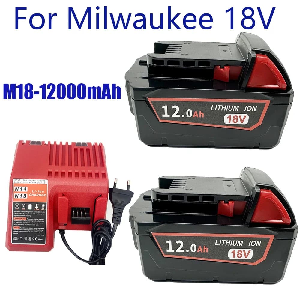 Nová 18V 100% pro Milwaukee M18 baterie pro elektrické nářadí, nabíječka, BR, XC, 18V, 12000mAh M18B5, 48-11-1860, vestavěná baterie 18650