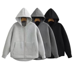 Autumn women's new grey hooded jacket with long sleeves and large pockets, zipper jacket, women's lo