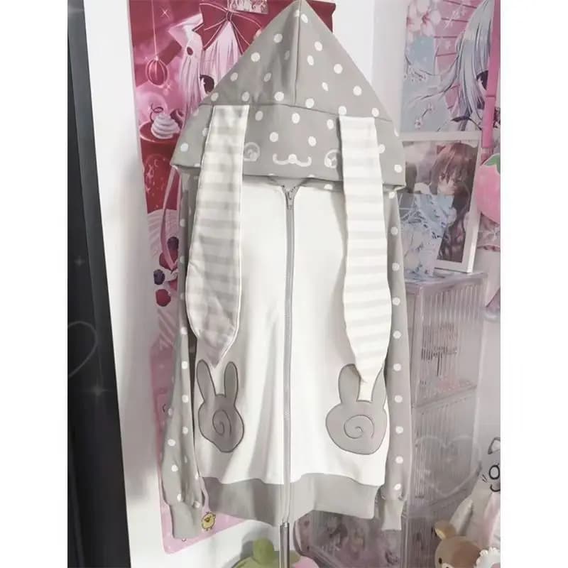 Japonský kabát pro ženy, sladký patchworkový zip, kawaii zip, krajka, puntíkovaná mikina s kapucí, nový volný kabát, podzimní módní kabát pro ženy