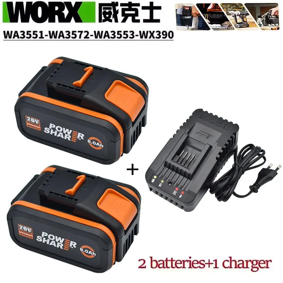 Originální dobíjecí lithiová baterie Worx 20V 8,0Ah WA3553 WA3551 WA3553.1 WA3570 pro veškeré elektrické a zahradní nářadí Worx