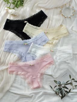 5-piece mixed color lace contrasting color briefs, comfortable and stylish women's underwear, cute b