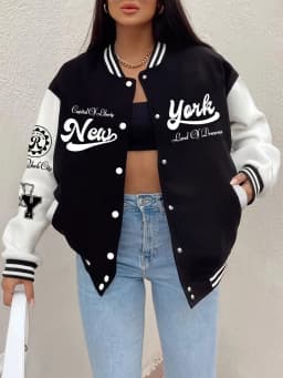 New York City Never Give Up Printing Jackets Women Winter Fleece Warm Baseball Jersey Casual Pocket 
