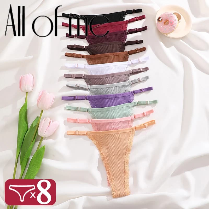 8 ks/sada bavlněných kalhotek, sexy tangá, dámské spodní prádlo s T-back back, femme kalhotky, nastavitelný pas, tanga