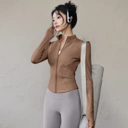 Rychleschnoucí fitness bunda se stojáčkem pro ženy, slim-fit, zip, jóga, dlouhý rukáv, prodyšný běžecký sportovní cyklistický top - náhled 5