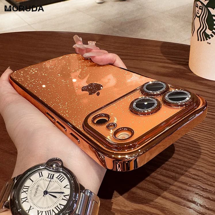 Luxusní pokovené třpytivé průhledné pouzdro s fotoaparátem pro iPhone 17 16 Pro Max 14 15 Plus 11 12 13 Air Bling průhledný nárazuvzdorný TPU kryt