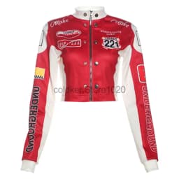 Nová dámská módní hipster bunda s potiskem písmen Y2K, hipsterské motocyklové bundy, jarní a podzimní jednořadý ležérní kabát - náhled 6
