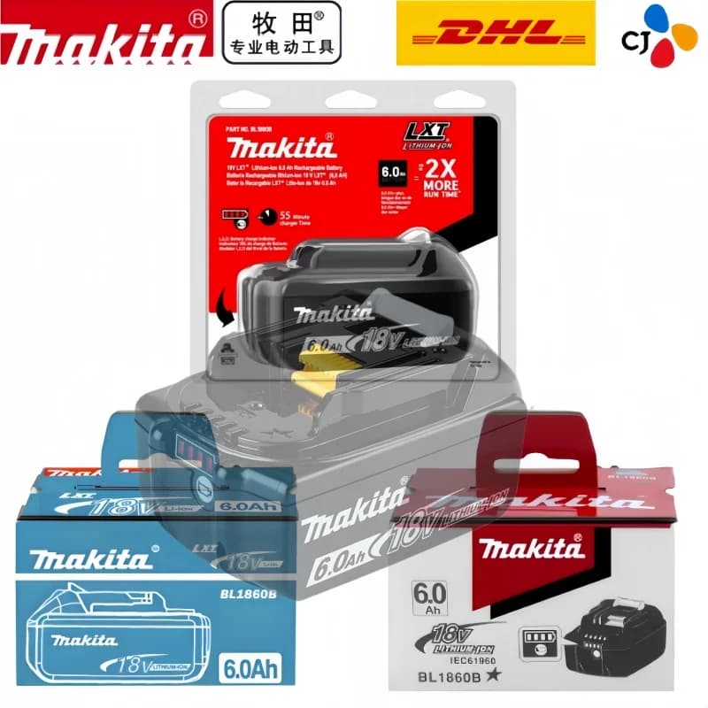 100% originální baterie Makita, 18V 6,0Ah dobíjecí baterie, nahrazující Makita BL1830B L1840B L1850B L1860B, baterie pro elektrické nářadí