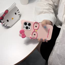 Silikonové pouzdro s 3D kreslenými brýlemi Hello Kitty pro iPhone 11 12 13 Mini 14 15 16 17 Pro X XS Max 7 8 6 6S Plus XR 4 4S 5 5S - náhled 3
